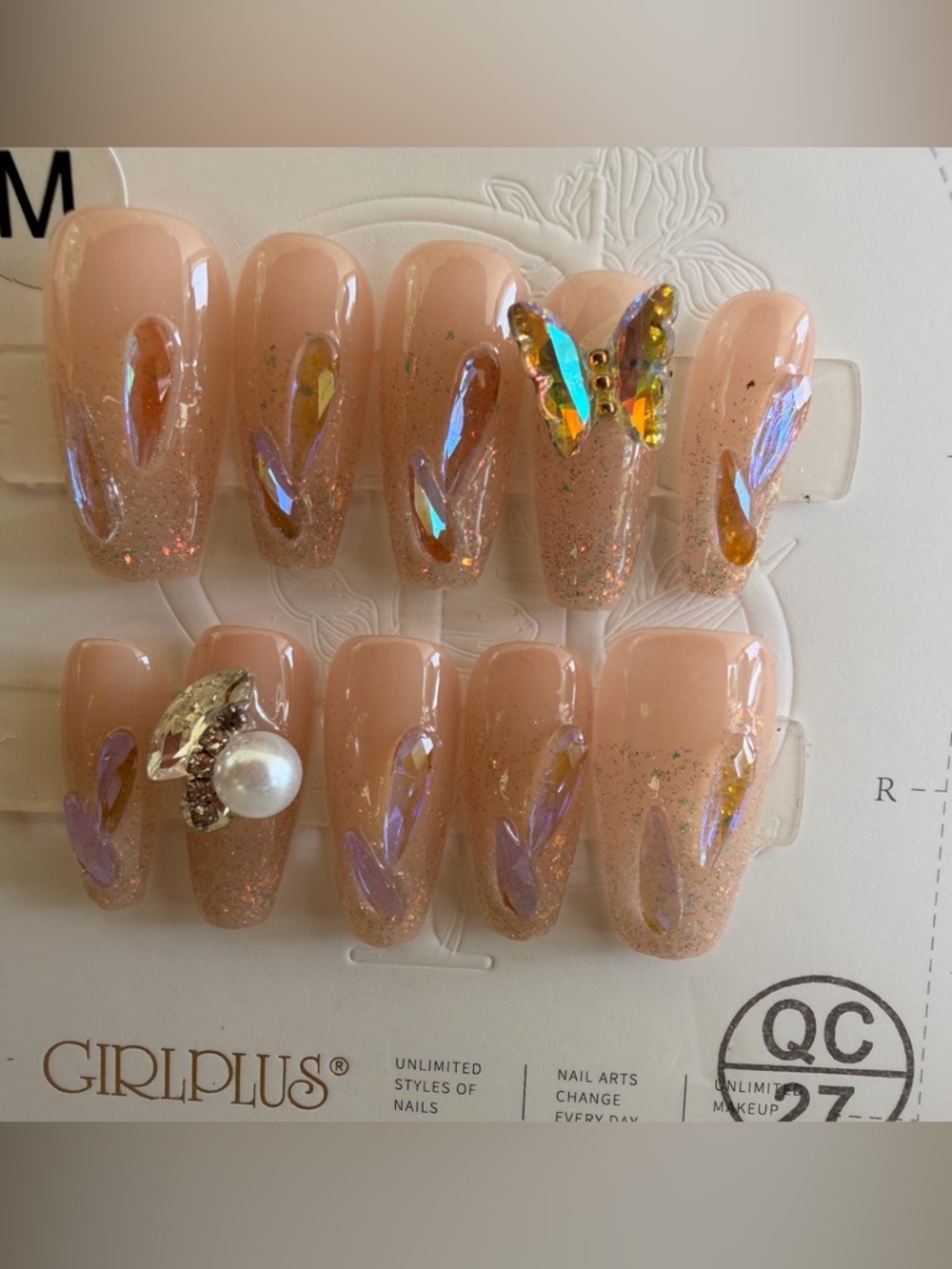 2/$10 Nude Pink Iridescent Butterfly Press-On nails 💅